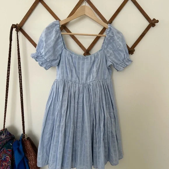 Altar'd State Sky Blue Mini Dress with Puff Sleeves - Picture 2 of 6
